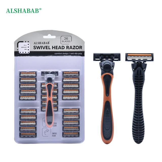 ALSHABAB 3 Layer Stainless Steel Blades Razor 1 Handle with 26 Cartridges System Razor for Men