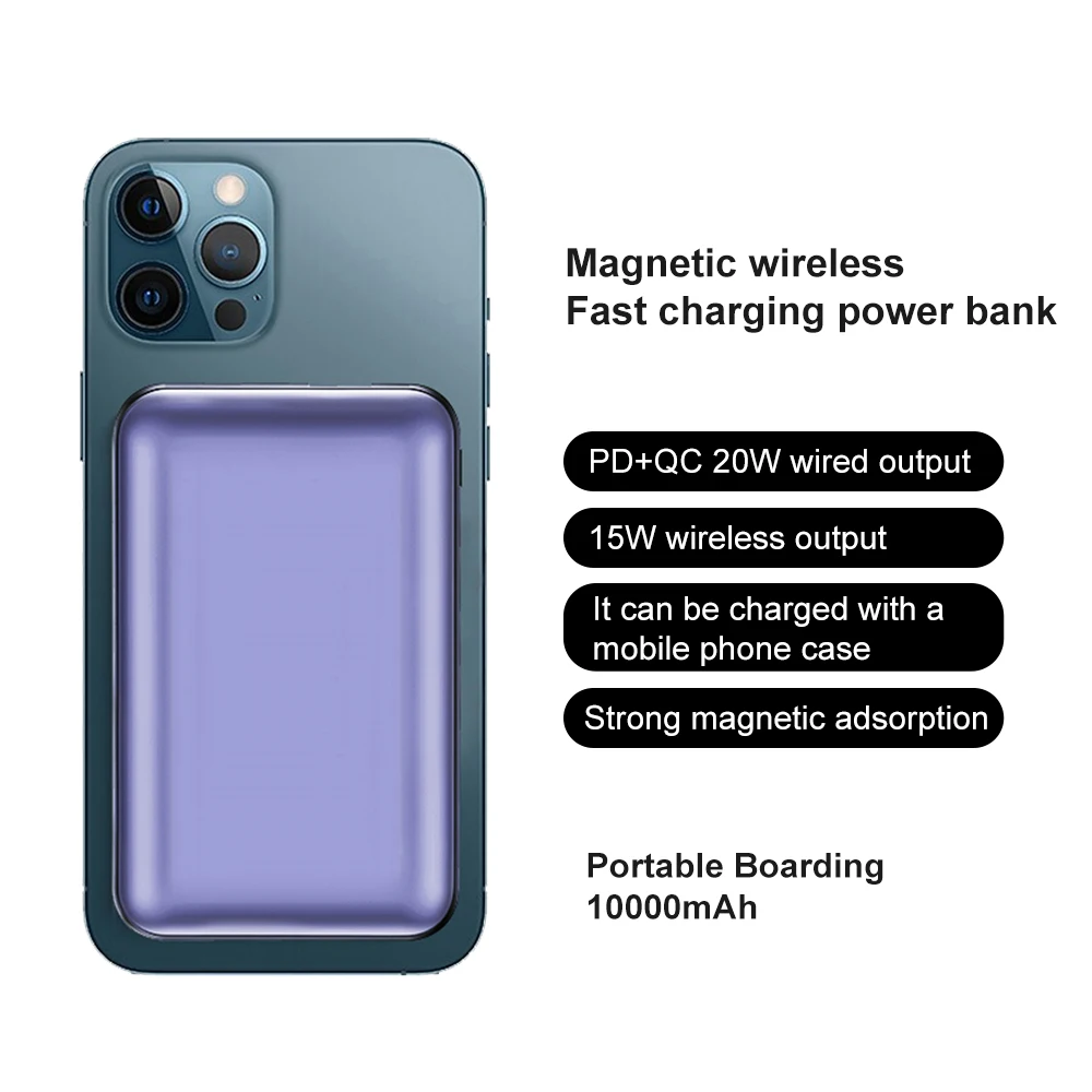 Wireless Magnetic Attraction Fast Charging Type C Fast Charging Ultra Slim QC PD 20W Power Bank For i phone 12