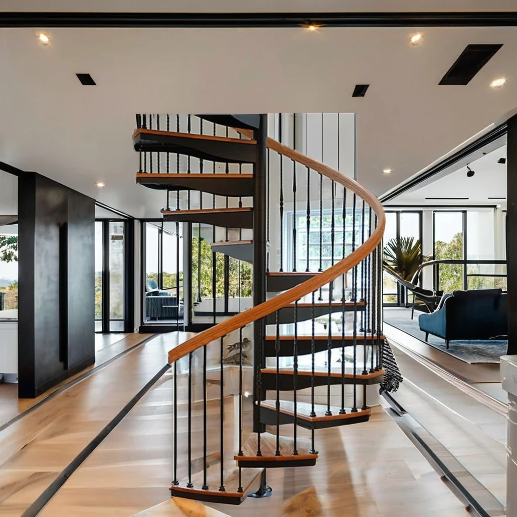 Новая модель комнатных спиральных лестниц с верхними деревянными перилами перила из углеродистой стали простая установка для наружного использования