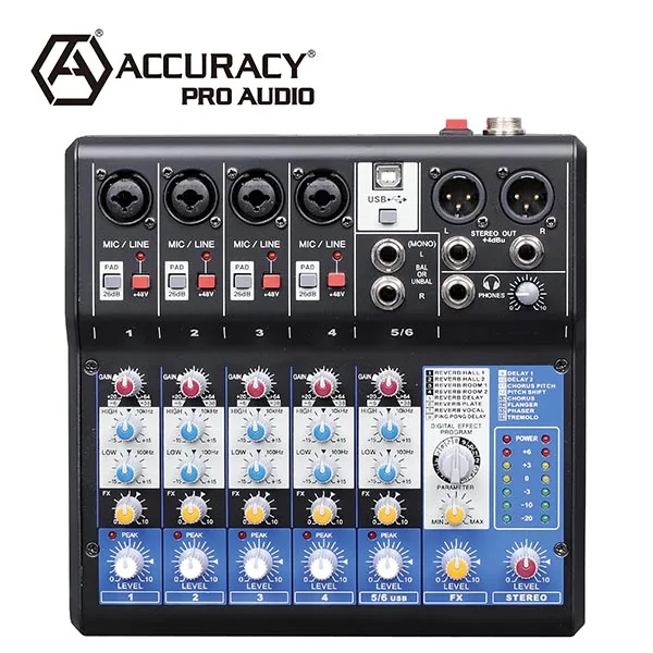 Accuracy Pro Audio MG06XDSP 6 Channels Audio Mixer USB Recorder DJ Mixer Controller