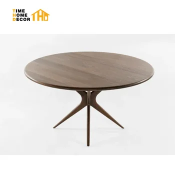 Mid-Century Style Modern Contemporary Dining Room Furniture Round  Teak Dining Table Walnut with Angled Tapered Legs