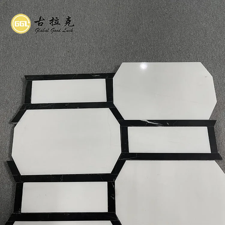 Polished Bathroom Kitchen Black Stone Edge Backsplash Floor Tile Thassos White Marble Octagon Mosaic Tile factory