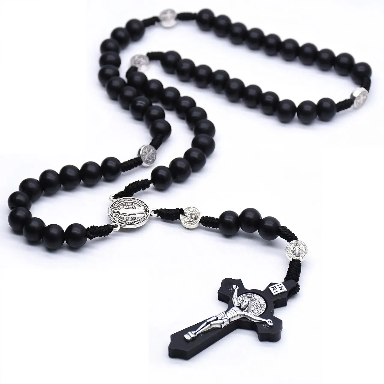 Customized 10 mm Handmade Cross Rosary Necklace Wood Beads Accessories Catholic Rosaries Christian Prayer Beads