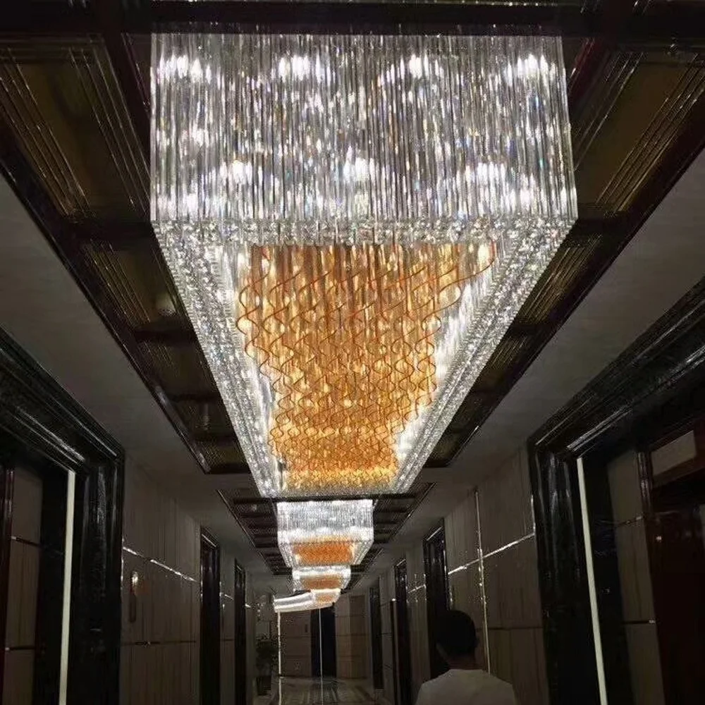 Large Ceiling Lights Can Be Customized the logo on the Bottom Large Rectangle Hotel Lobby LED K9 Crystal Chandelier Lighting