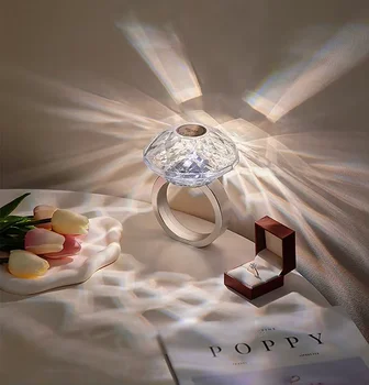 Factory Direct Sales Modern Home Decor Romantic LED Diamonds Ring Table Lamp USB Charging LED Night Lights