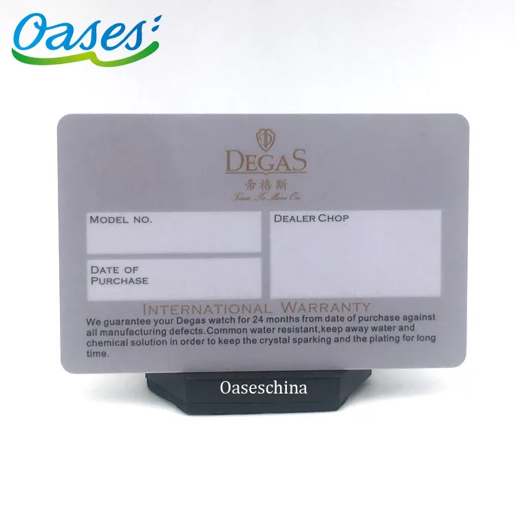 Plastic Material Printing Warranty Card with White Signatures for Watch