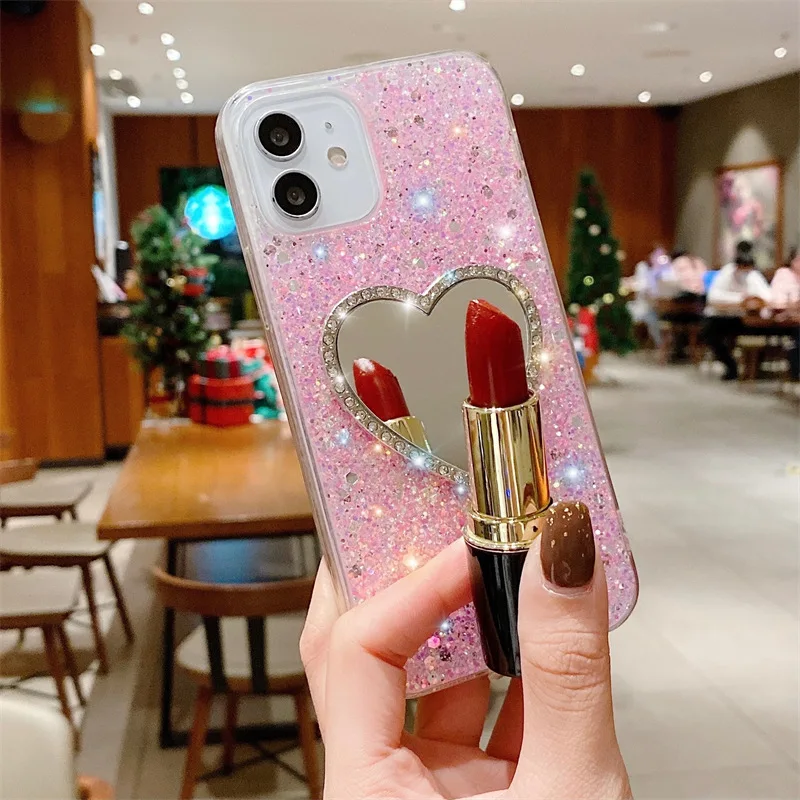 Luxury Diamond Marble Love Makeup Mirror Phone Case for iPhone 14 13 Pro Max 12 11 6 S 7 8 Plus X XR XS Max manufacture