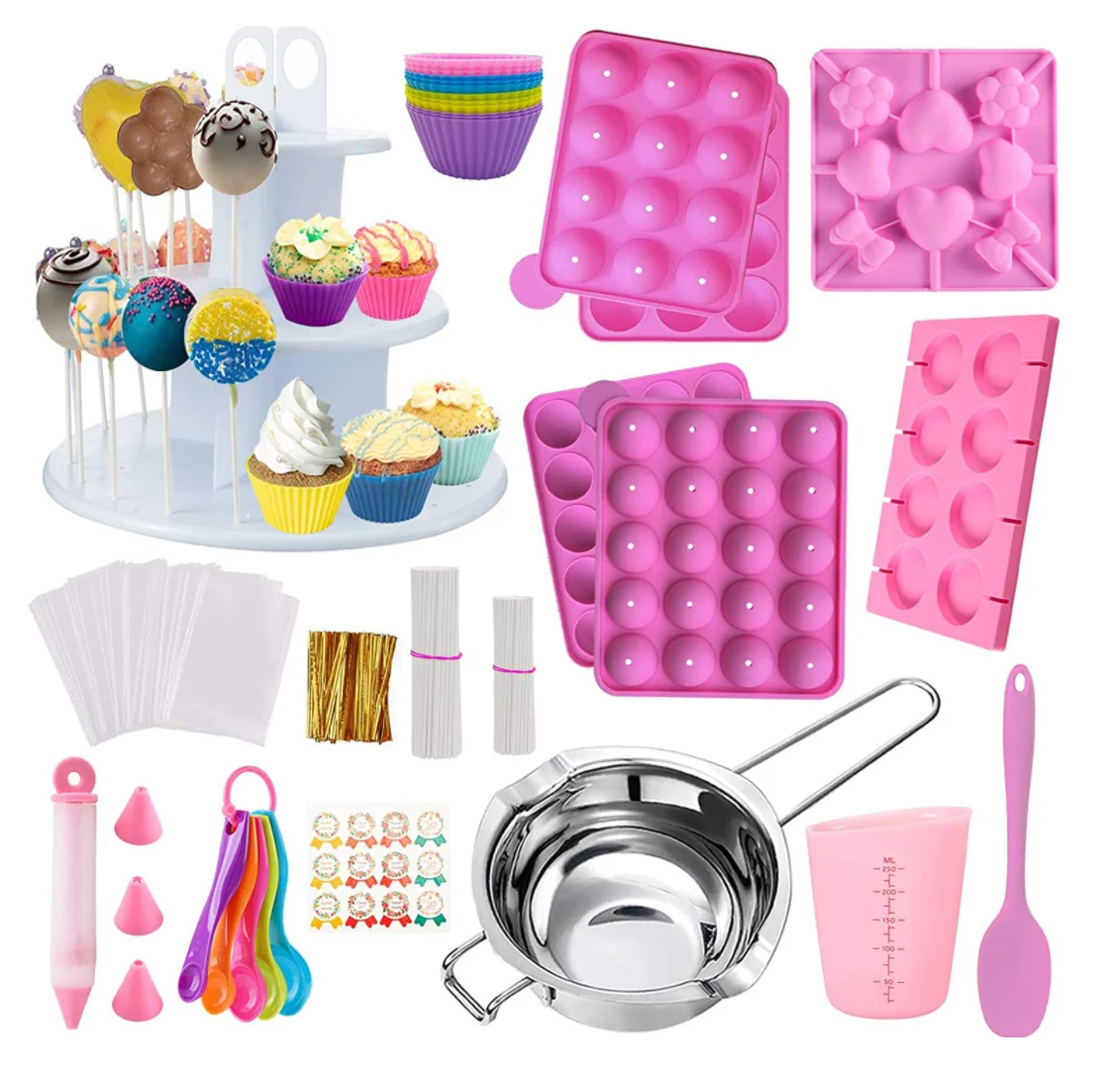 Amazon 454 piece silicone lollipop mold tools 454 pcs set candy diy mold display stand baking tools/cake decorating kit tools