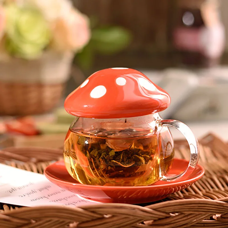 Cute Mushroom Glass Tea Cup 10oz Mushroom Glass Coffee Cup with