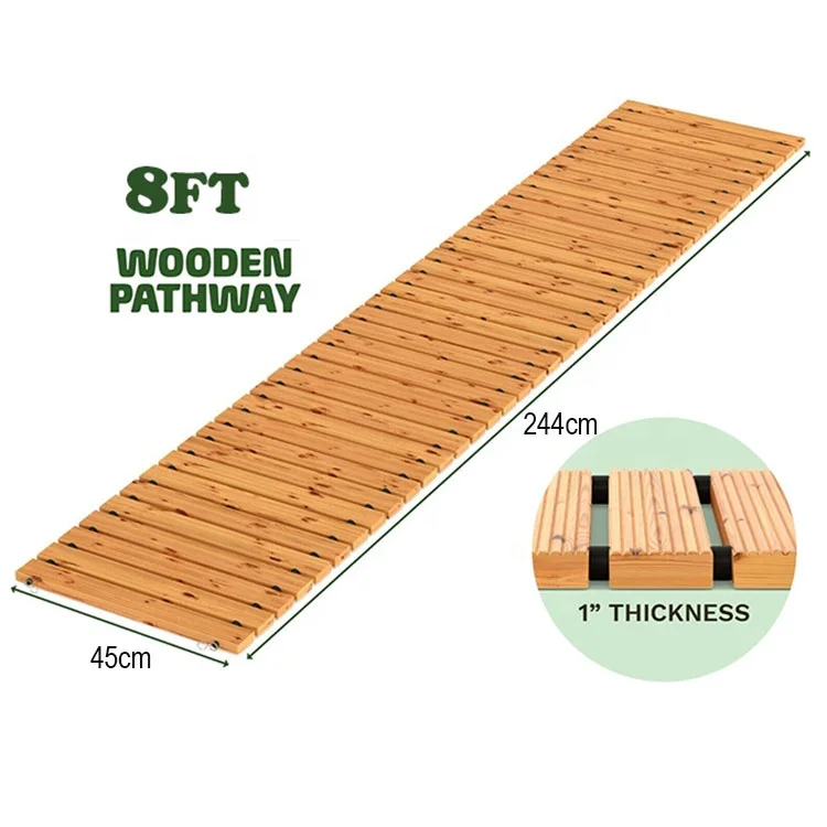 RELIANCER 6' Wooden Garden Pathway,Outdoor Roll Out Cedar Curved Walkway,Patio Path Decorative Garden Boardwalk Walkways,Weather-Resistant Roll Up Beach Wood Road Floor,Wedding Party Pathways