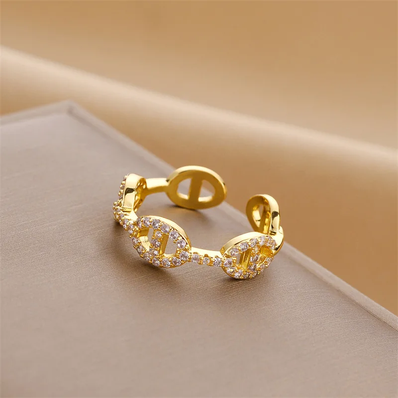 Luxury Adjustable 18k Gold Pearl Zircon Heart Butterfly Finger Ring ...