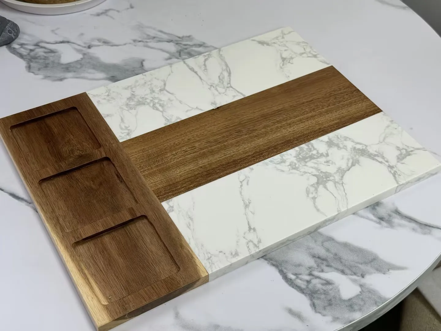 New Design Marble and Acacia Wood Charcuterie Board Cheese Board With 3 ...