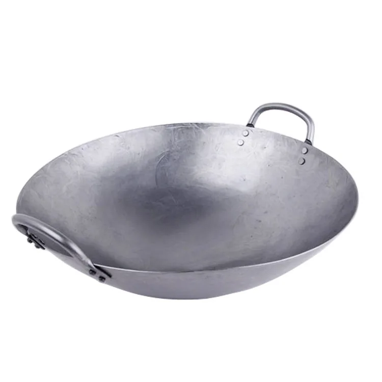 Hand hammered super seasoned (ready-to-use) flat bottom wok 35cm