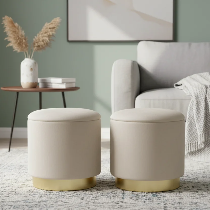 Modern Luxury Velvet Ottoman Round Stool Shoes Changing Foot Stool