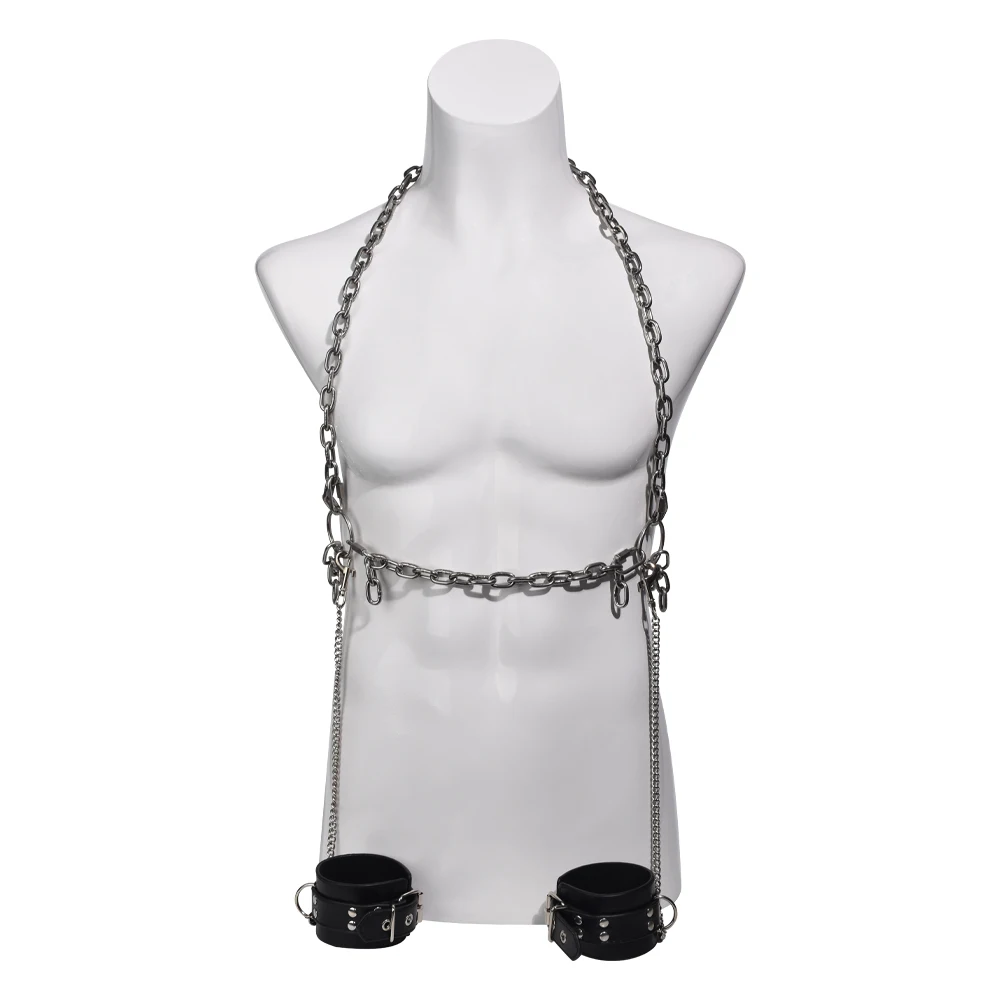 Metal Chain Male Erotic Wearable Bondage Corset for Men Gay Slave Game SM Toys Leather Handcuffs BDSM