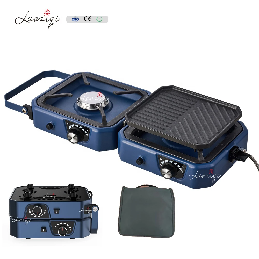 product high quality double camping folding gas stove with grill portable outdoor gas stove-16