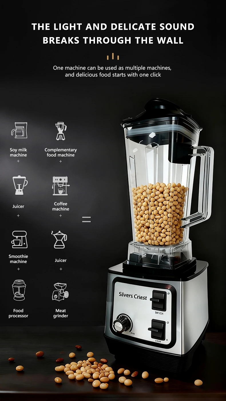 Silver Crest Blender 1500W 2L Large Capacity Commercial With Mixer Grinder Heavy Duty Machine Portable Ice Smoothie Blenders