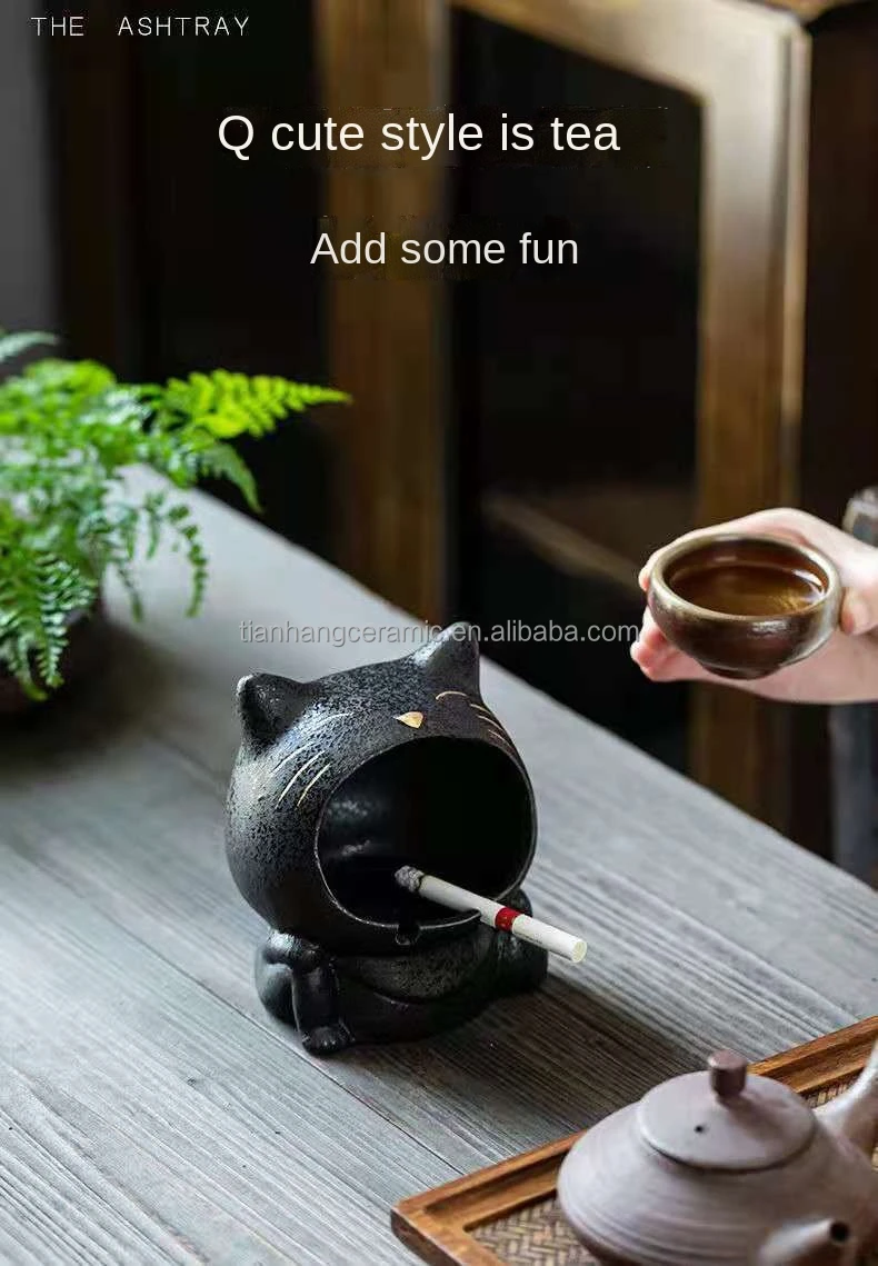  High Quality Fashion Funny Design Indoor and Outdoor black Animal Ceramic Ashtray for office and home Cigar Tobacco Ash Holder.jpg