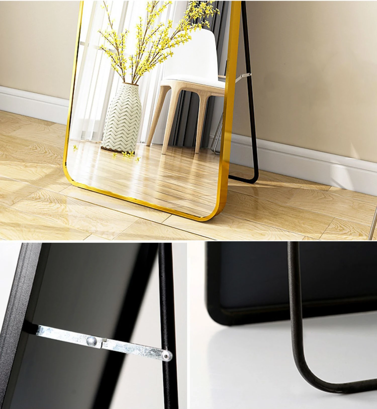 Modern Design Home Large Rectangular Round Corner Gold Framed Big Full Body Standing  Mirror for Dressing Room