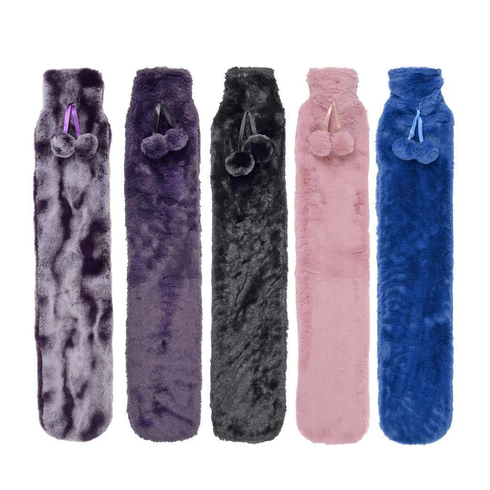 hot selling 2000ml long neck rubber hot water bag bottle plush cover