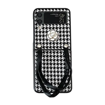 ins Camellia Pearl Phone Case with Hand Strap for Foldable Screen for Samsung Galaxy Z flip 5 flip 4 flip 3 w24flip