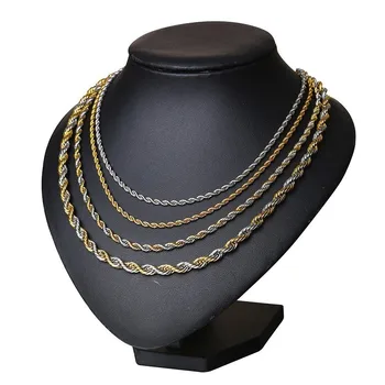 New Gold Silver Color Stainless Steel Rope Chain Necklace Vintage Twisted Necklace For Women Men
