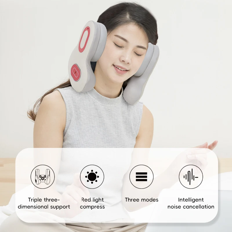 Factory New Design Rechargeable Neck Massage Pillow Neck Wrap Red Light Hot Compress Heating Vibrating Neck Massager