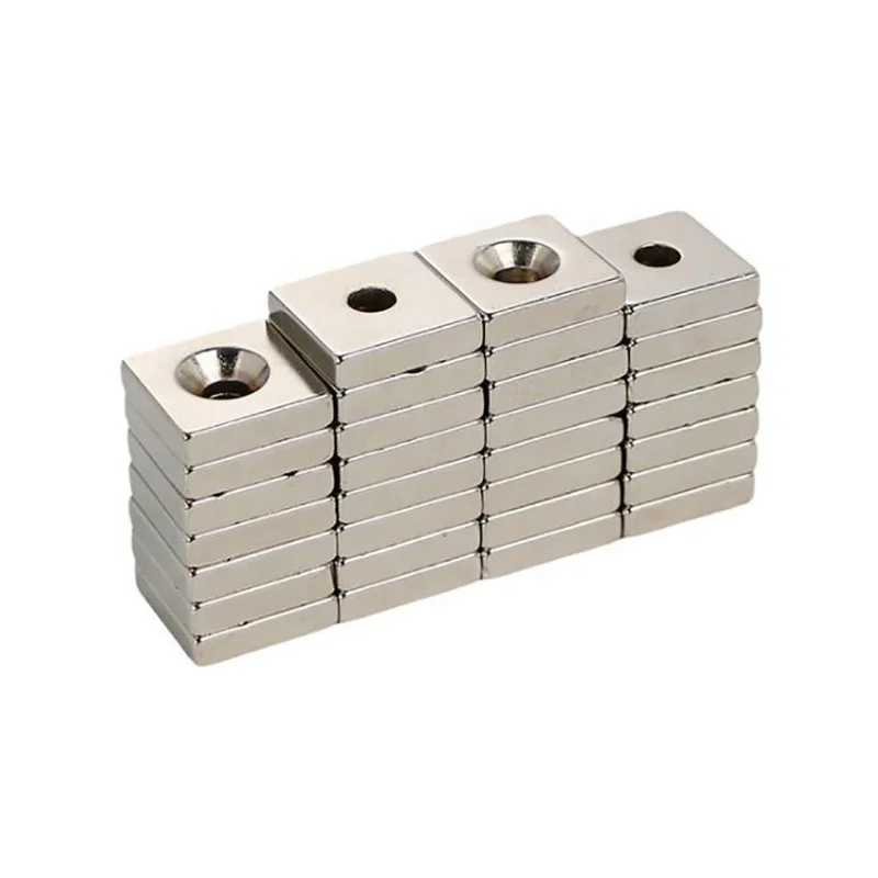 Super Strong Block Square Bar Iron Born Neodymium Magnet With Sink Hole Powerful Nickel-Coating Rare Earth NdFeB Magnets