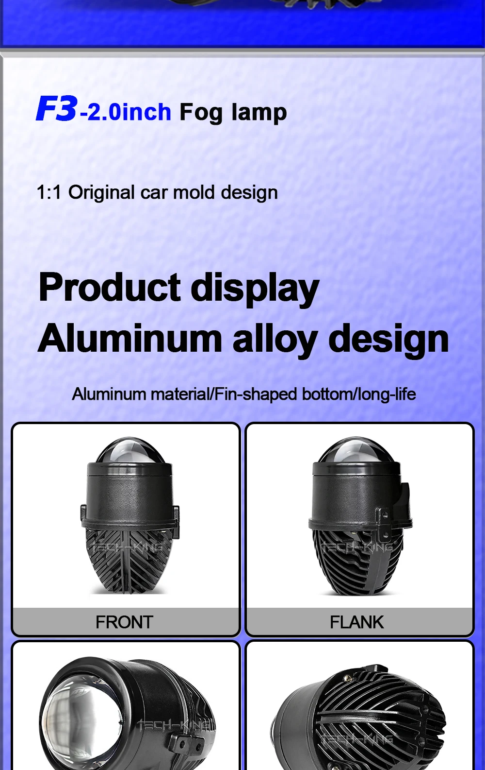 TECH-KING new 2.0-inch 12V 72W high-brightness focused automotive projection light T oyota Nissan LED dual-light lens fog lamps