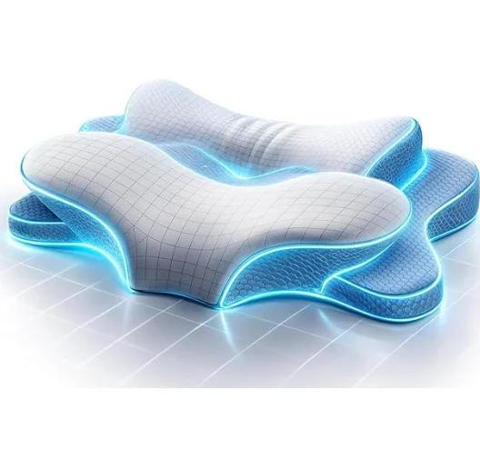 New Cooling Fabric Slow Rebound Ergonomic Memory Foam Butterfly Shape Neck Pillow for Side, Back and Stomach Sleeper