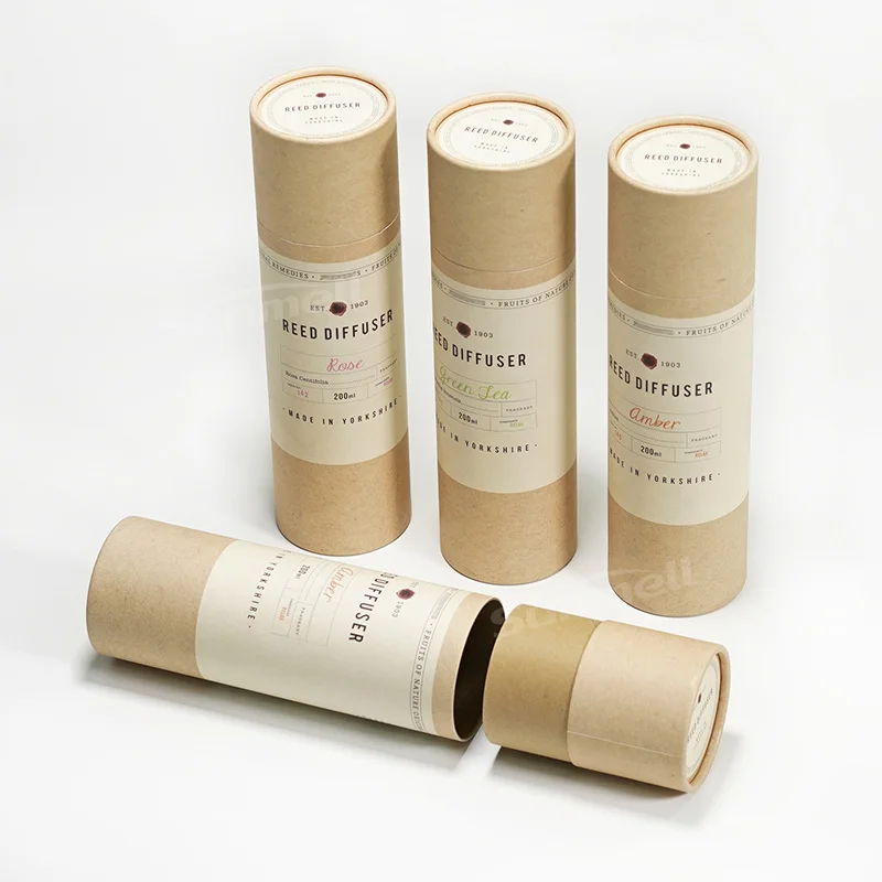 Custom Printed Reed Diffuser Packaging Cardboard Round Gift Boxes Recycled Kraft Paper Tube Packaging for Room Fragrance