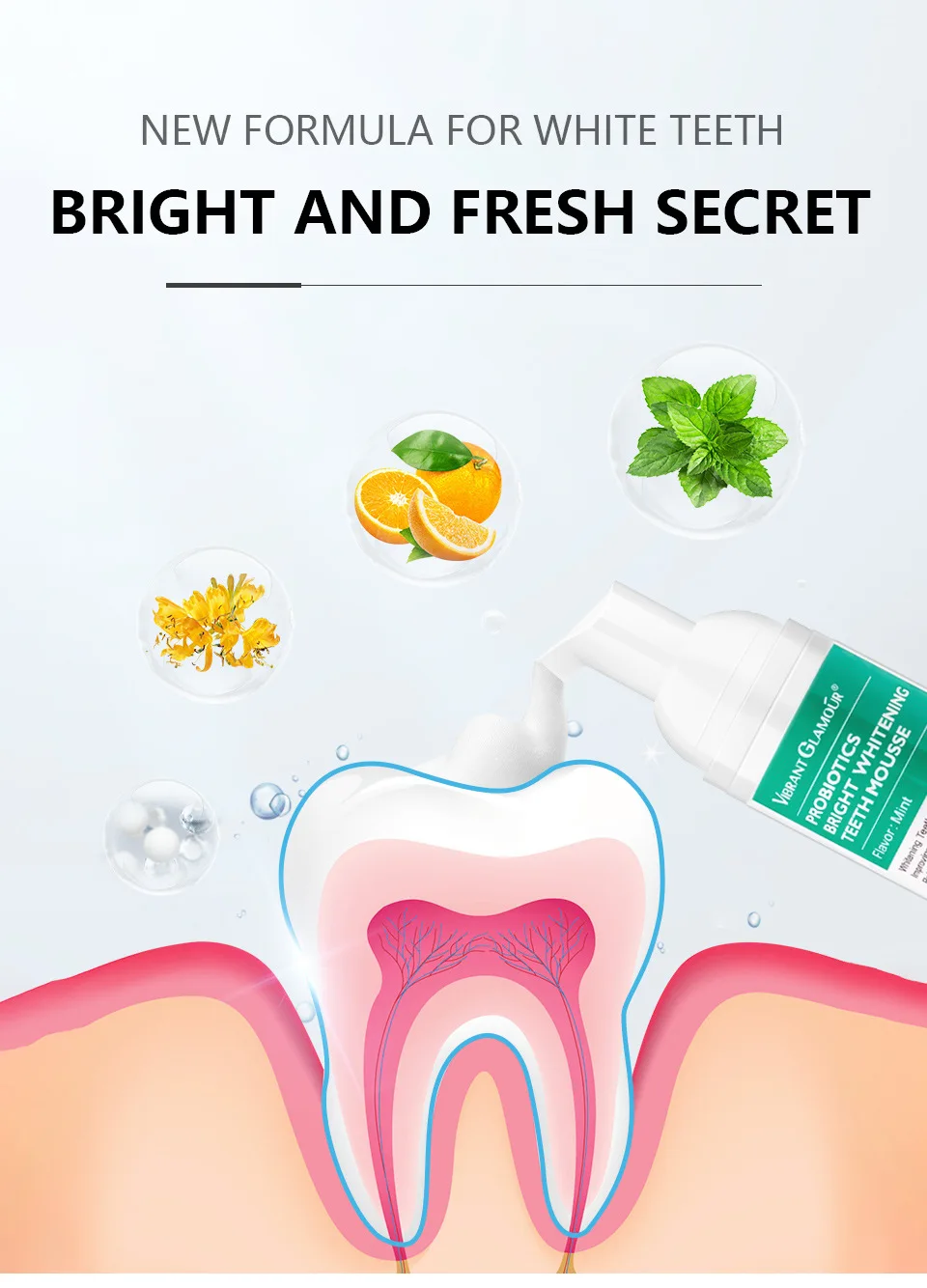 VIBRANT GLAMOUR Teeth whitening mousse remove plaque stains oral odor bright teeth fresh breath