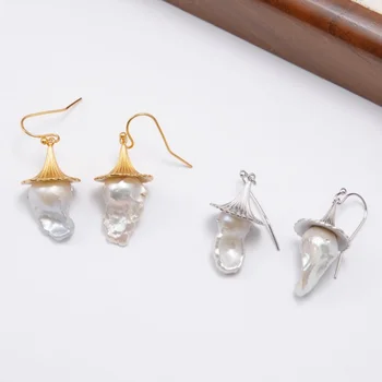 New Gold/Silver Baroque Irregular Pearl Hook Earrings for Women Wedding/Party