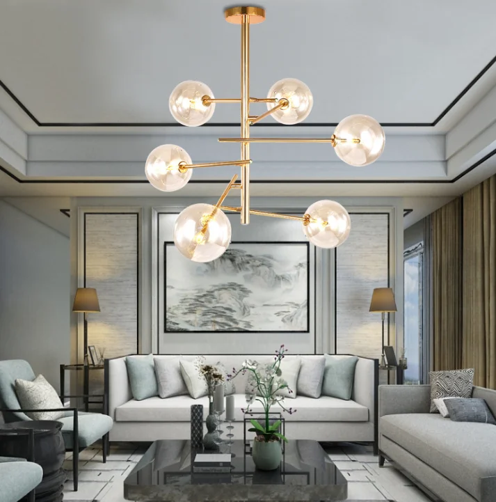 Скандинавская постмодернистская люстра роскошный простой стеклянный светильник волшебная лампа в форме ветки дерева современный потолочный золотого и железа 80-3