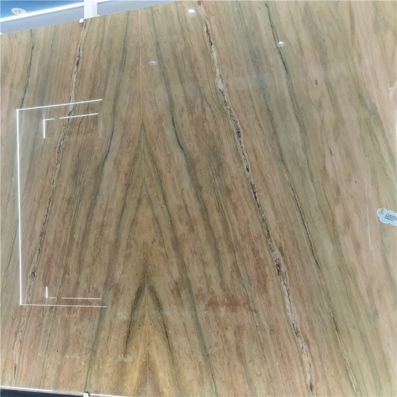product luxury  stone silk quartzite slab brazil exotic decoration slab yellow book match wall and floor tiles-1