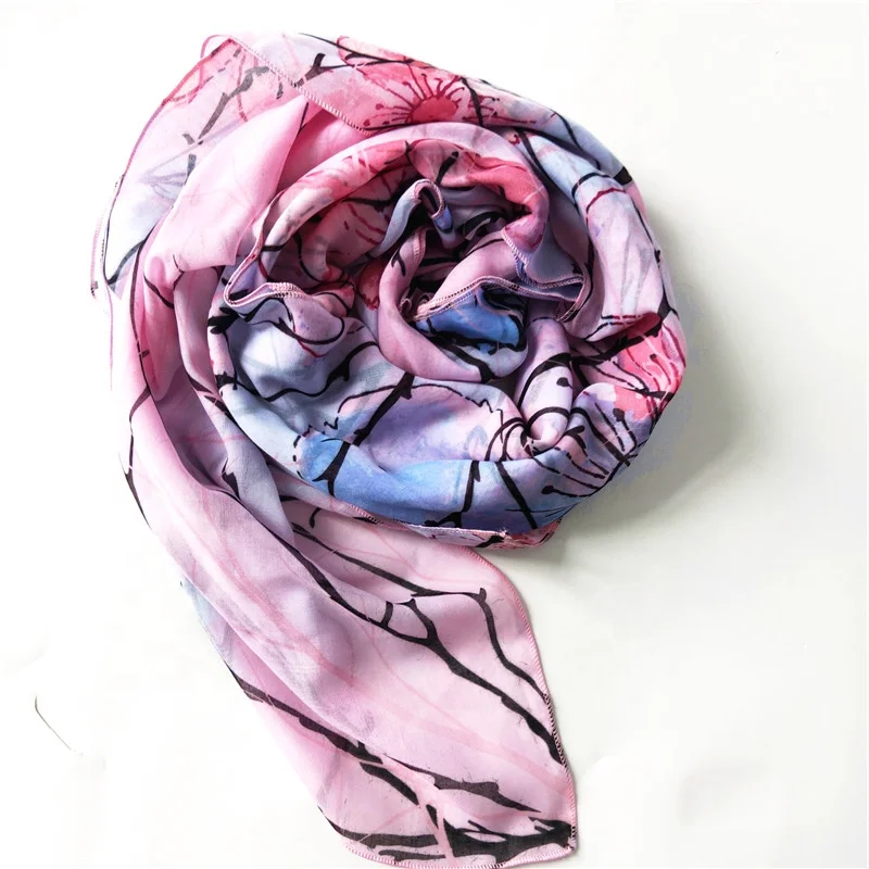 Voile Scarf Muslim Hijab Hot Sale High Quality Digital Printed Tudung Islam Malaysia for Women Hijabs Custom Size Newest Printed