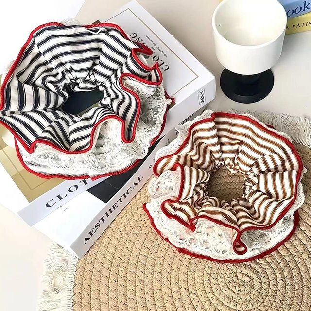 Double-layer Fashion Pleated Scrunchie Exudes Elegant High-end Hair Tie Stripes Retro Versatile Elastic Hair Band
