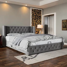 Luxury Modern Design Double Bed Up-Holstered with Storage for Bedrooms Hotels and Apartments