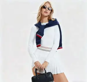 Newest Sportswear 2 Pcs High Waist Sports Skirt Running Tennis Long Sleeve T Shirt Gym Custom Logo Athletic Tops for Women