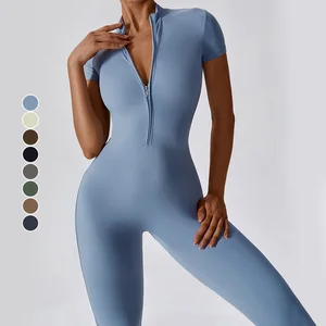Best Quality Half Zipper Short Sleeved Yoga Jumpsuit Naked Sense Skin Friendly Quick Drying Female Fitness Sports Bodysuit