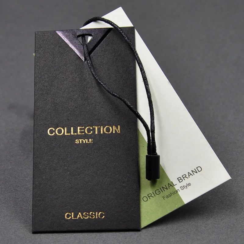 Garment Label Tags Thick Paper Hangtag Black Matte Cardboard Label Luxury Women Bag Clothing Brand Logo Custom Garment Hang Tag
