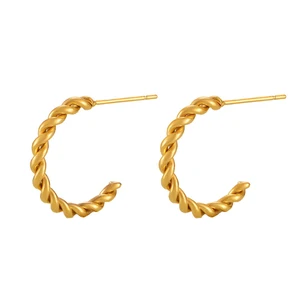 YUKAM Bohemian Fashion Jewelry Stainless Steel Gold Plated Circle Round Geometric CC Earring Large Twist Hoop Earrings for Women