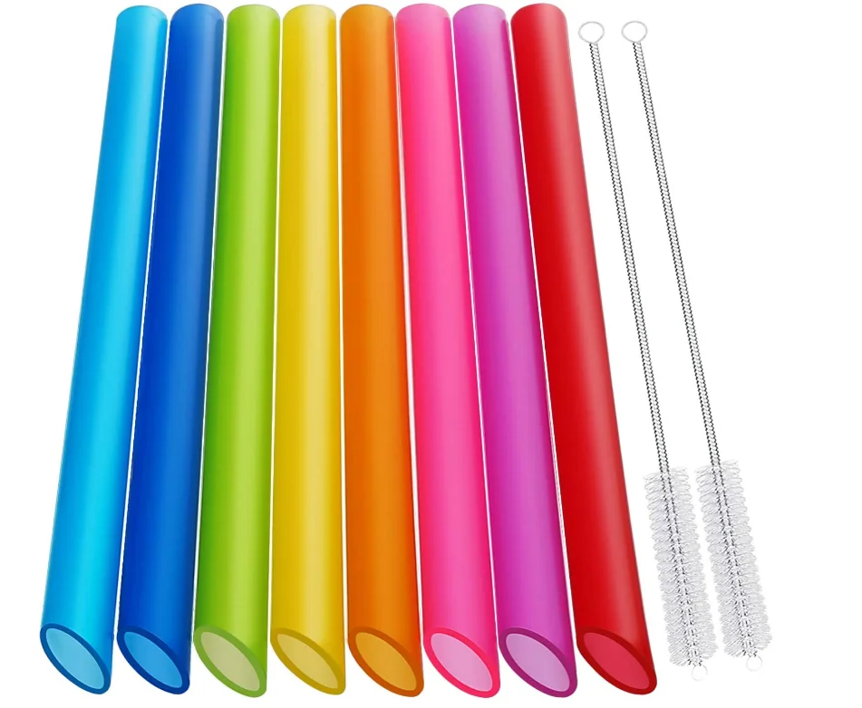 0.43 Diameter and 9.45 long Colorful 100 Pcs Individually Packaged Pointed Jumbo Smoothie Straws,Disposable Individually Wrapped Plastic Lengthen Milkshake Boba Straw 