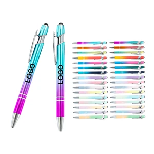 Hot Sale 2-in-1 Gradient Color Ballpoint Pen with Stylus Custom Logo Metal Aluminum Promotion Advertising Gift Laser Printing