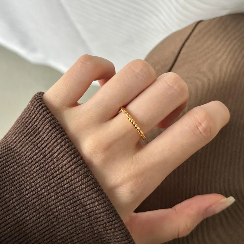 KAKODIY Classic 18K Gold Plated Ring Jewelry Engagement 925 Sterling Silver Snakeskin Pattern Simple Ring detail 3