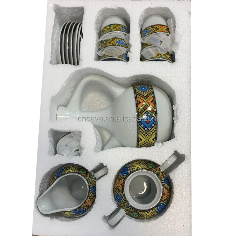 ethiopian eritrean coffee cups tilet edition full set 17pcs comes with 6 cups 6 saucer coffee and sugar+milk pot