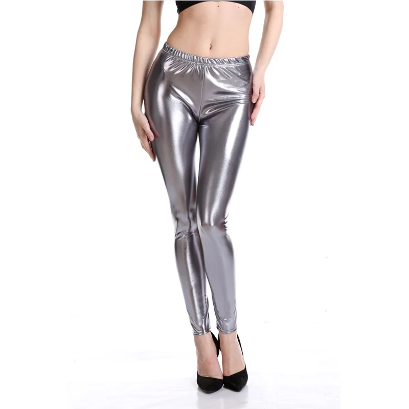 Ladies Metallic Neon Shiny Glossy Leggings