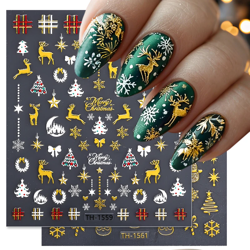 Süße 3D Weihnachts-Nagel-Decals Kinderfreundlich Selbstklebend Mehrmuster Einfach anwenden