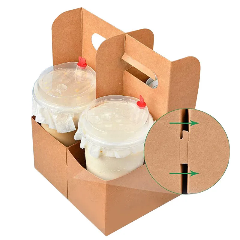 Customized Take Away Hot Drink Tea Carrier Papercup With Handle 2 Cup