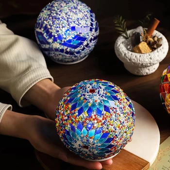 Spinning Mosaic Night Lights Turkiye Lamps Home Decoration Wooden Luxury Desk Lamp USB Turkiye Colored Glass Lamp Tiffany